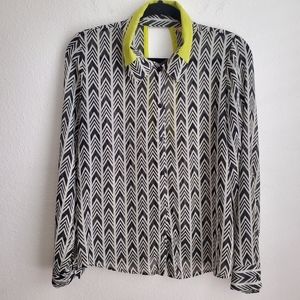 Marisol Black & White Blouse w/ Lime Green Collar